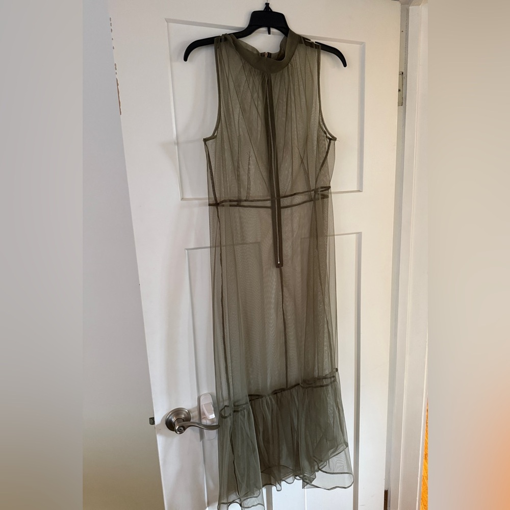 Sheer Olive Green Sleeveless Dress